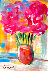 Guajardo Art Red and Pink Roses of Love 9X6 Paper Unique Neo Expressionism