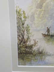 F. Fred Pearson – signed original watercolor painting, Framed. Man in boat 20.5″