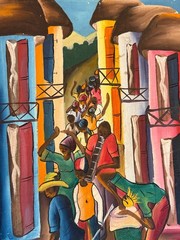 Original Caribbean Painting – Dance Parade on Stretched Canvas – Artist Signed