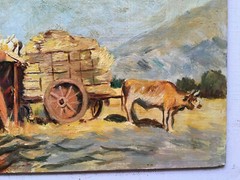 Postimpressionism Countryside Landscape Combine harvester Oil PAinting