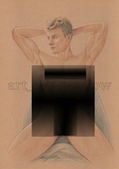 Original drawing A4 Art Colored Pencil painting male model on kraft paper new189