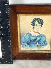 Antique 1830s Colored Lithograph portrait young Woman Wood Framed 7”x 8”