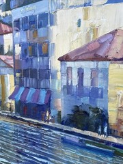 Original Huge HOWARD BEHRENS Oil Painting Grecian Harbor Estate Fresh