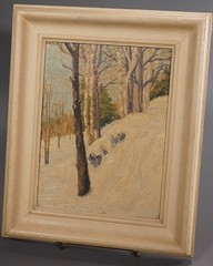 March Day Snowing Forest Landscape Framed Oil on Board Early Spring Original Pai