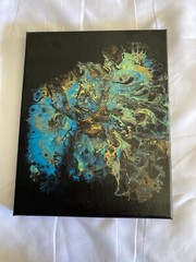ORIGINAL 8″ X 10″ ACRYLIC PAINT ON CANVAS ABSTRACT WALL DECOR CALLED „DRAGON“
