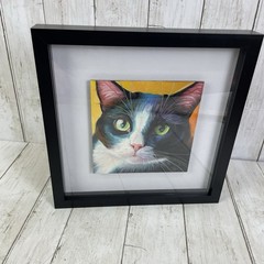 Denise Laurent Black & White Tuxedo Cat With Green Eyes Oil Painting