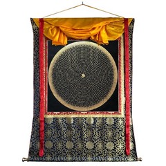 Silk Brocade Mounted Gayatri Mantra Mandala Thangka, Om Bhur Bhuvah Svah