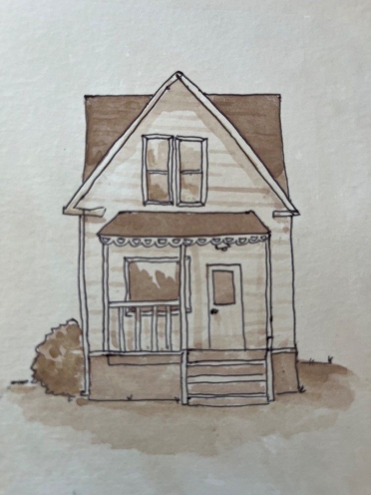Original watercolor sepia house
