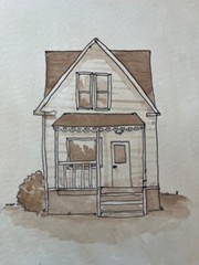 Original watercolor sepia house