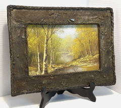 Vintage Oil Painting / In Gesso and wood Tramp Art frame