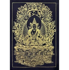 Sarvavid Vairocana Thangka, Black & Gold Bhairochana, Handmade Thangka Painting