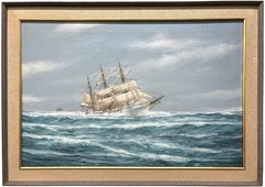 20th c. AMERICAN MARINE PAINTING Barque Ship USS EAGLE Jay Arnold Massachusetts
