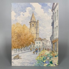 Vintage French Watercolor Beziers Languedoc South France Flower Seller Signed