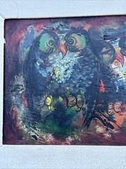 VINTAGE OWL PAINTING MYSTERY ARTIST EXPRESSIONISM MID CENTURY MODERN SIGNED