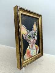 Sphynx Cat Original Oil Painting Framed 4×6 Signed Pet Portrait Animal Art