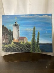24×18 LIGHT HOUSE by The SHORE Original Oil Painting