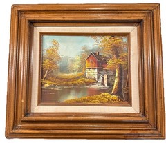 Vintage Original Robert Moore Oil Painting of Old Mill in Autumn – Framed