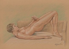 Original drawing A4 Art Colored Pencil painting male model on kraft paper 105