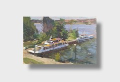 Oil painting River port Ukrainian painter Unframed Decor original landscape art