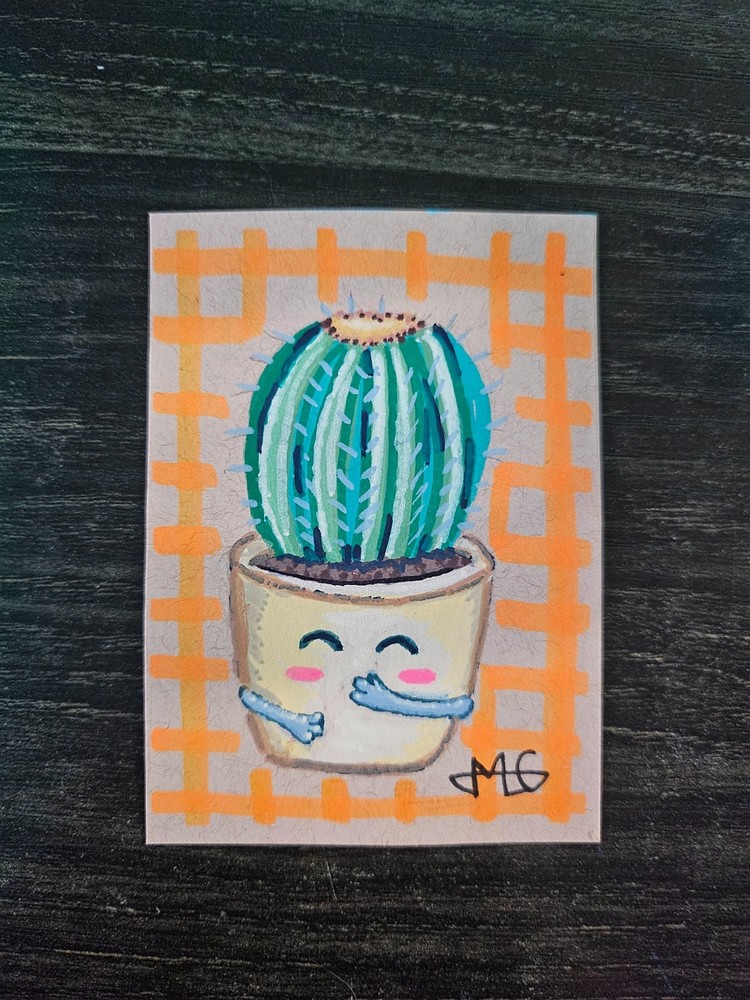 „Giggly Cactus“ OOAK Cactus Cuties ACEO Original Art Card – by EmLou Artwork