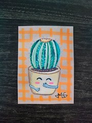 „Giggly Cactus“ OOAK Cactus Cuties ACEO Original Art Card – by EmLou Artwork