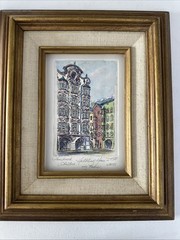 Innsbruck Austria Helbling Haus Original Watercolor Radier Framed