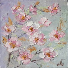Pink Blossom Flowers Original Oil Painting Impressionist Canvas Art Gift Decor