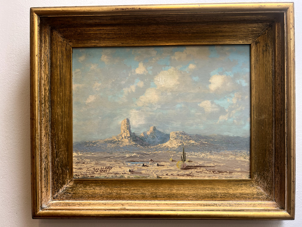 Thomas L. Lewis, Taos. Oil on board, ‚Morning Tranquility‘ desert landscape