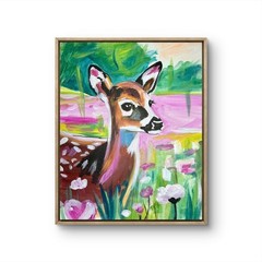 Deer Fawn in Meadow Floral Spotted Deer Spring Art Original 11×14 Painting