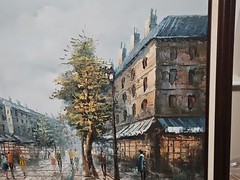 Vintage Henri Rogers Paris Street Cityscape Oil Painting Signed FRAMED 54″×29″