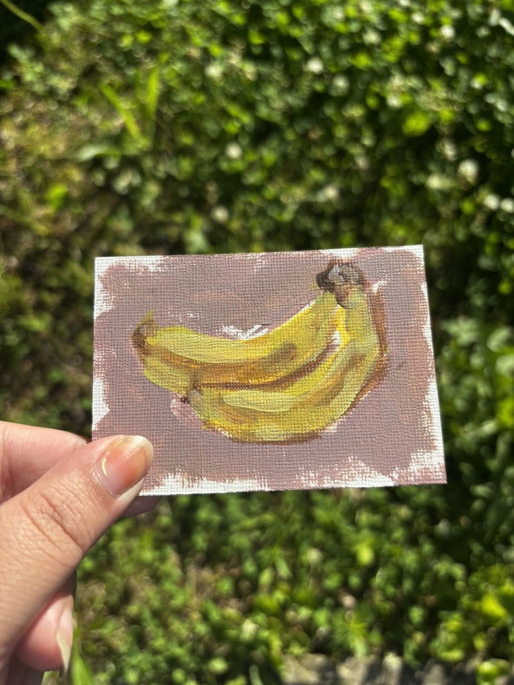 ACEO original small miniature still life Banana painting Fruit art unframed