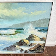 Large Vintage Framed Seascape Painting California Ocean Coastal Art 2’x3’ Signed