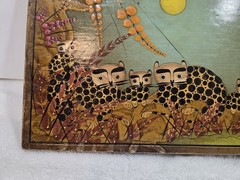 Arturo Alcala Painting Gouache On Wood Cheetah Family Vintage Rare Mexican Folk