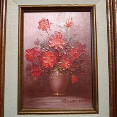 Robert Cox Oil Painting Still Life Roses 12×10″ Signed Wood Framed Vintage