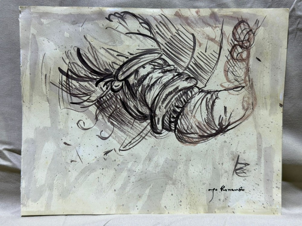 LEONARDO DA VINCI drawing and painting on old paper signed stamped vintage