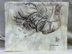 LEONARDO DA VINCI drawing and painting on old paper signed stamped vintage
