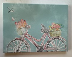 Illustrative Canvas Painting Bicycle Flowers Birds Butterflies 16×12″ Unframed