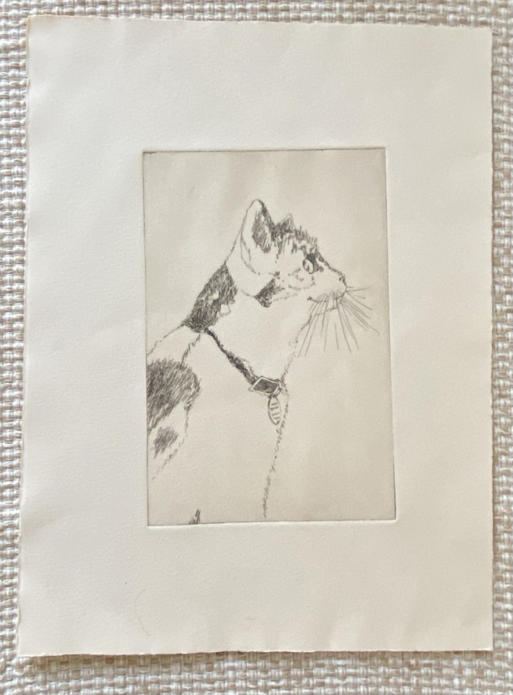Original Woodblock Cat Etching By Fran Ritchie Yost