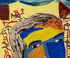 ALLEYNE B-1959 NYC LANGSTON HUGHES PORTRAIT OUTSIDER URBAN FOLK ART PAINTING
