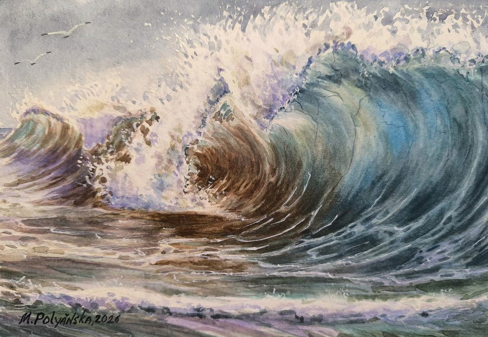 BEARD SEAGULL WAVE CLOUDY SKY Original Art Painting Landscape FL Seascape GiftA5
