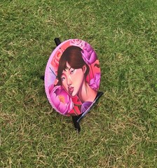 Acrylic Woman Portrait Painting on Round Canvas With Flowers