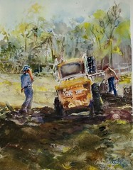 CONSTRUCTION II Original watercolor 12×15, signed by Patsy Heller artist.
