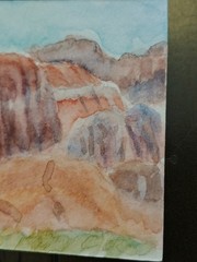 ACEO Snow Canyon Utah Red Mountain 2.5×3.5in Original Watercolor RAMFish Artist