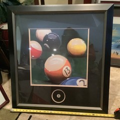 BILLIARD 13 POOL Table 8BALL FRAMED/MATTED/GLASS BY DUPRE GAME ROOM 28×29 TALL