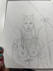 Egyptain Hand Painting of Bastet the Cat Goddess, Watercolor And Ink Paint