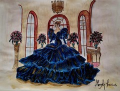 Painting.Water Color.Acrilic.Crayon.Fashion Ilustration.Retro.Vintage.14″ x 9″.