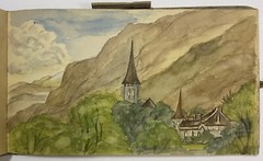 Antique 1888 WATERCOLOR ALBUM Sketch Book 32 PAINTINGS Landscape Travel Folk Art