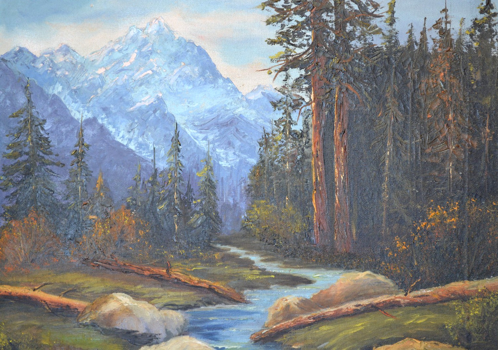 Oil on canvas, landscape somewhere in the Rockies by Roy Kerswill (1925 – 2002)