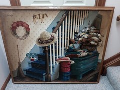 LARGE H. HUNTINGTON „STILL LIFE ON CANVAS“ FOLK ART PAINTING 39″ x 46.5″ Framed