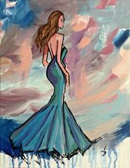 The Woman in Teal Original Acrylic Painting 11×14 Signed Canvas Art